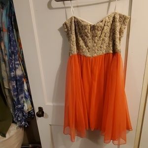 Deb Dresses - Gold and coral strapless dress Deb Dresses - Gold and coral strapless dress